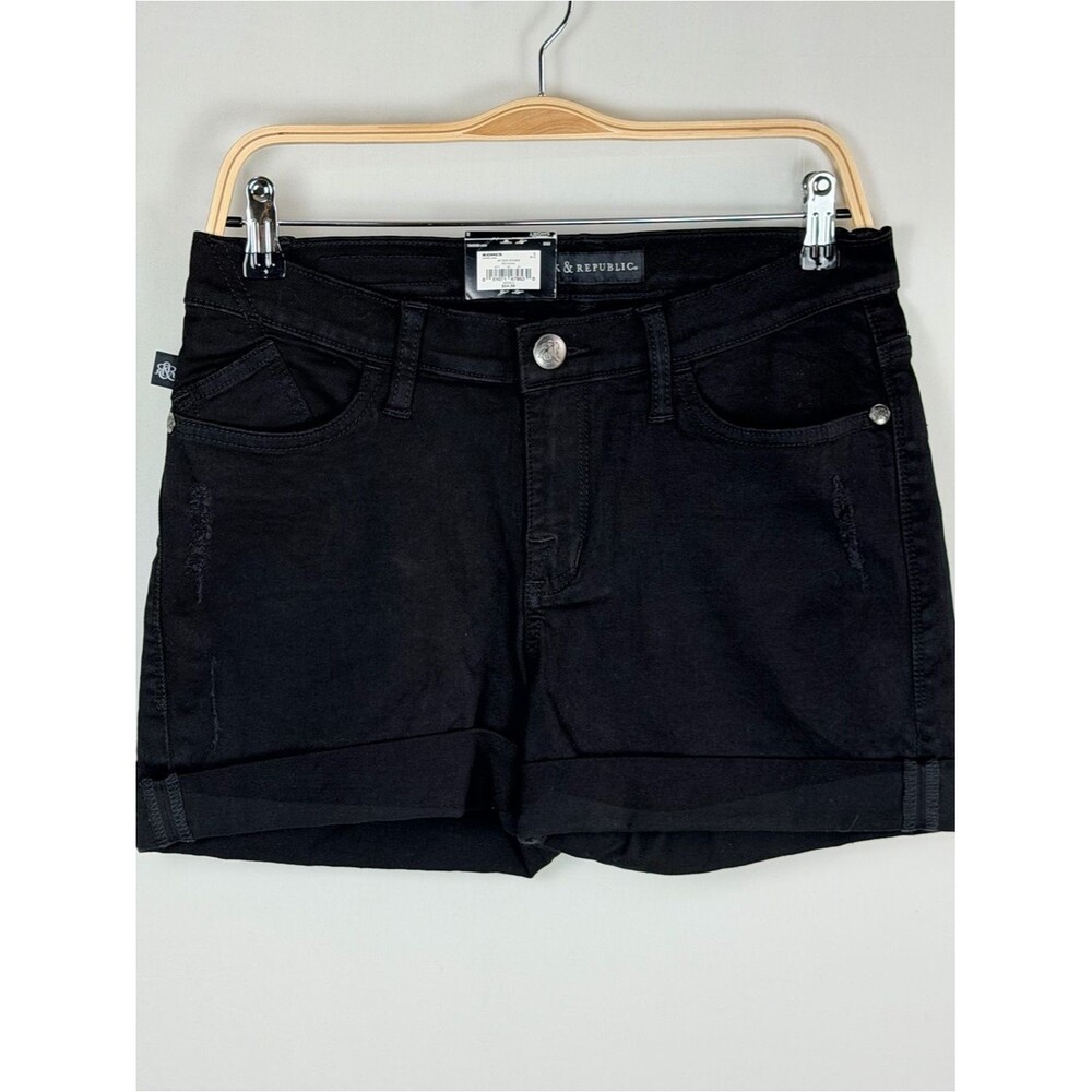 Rock & Republic Black Denim Shorts Low Rise Cuffed Stretch Size 8 NWT